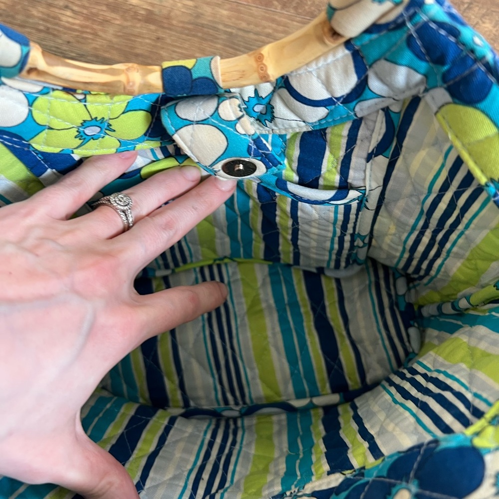 Vera Bradley Quilted Floral Tote with Bamboo Handles in Blue, Aqua & Lime - Picture 2 of 7